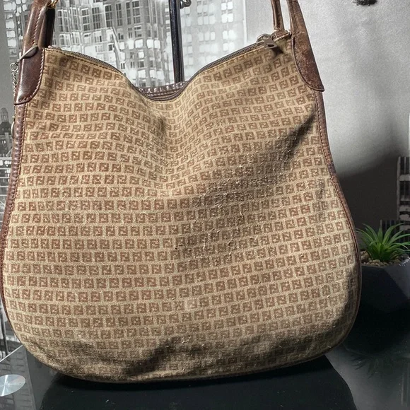Authentic FENDI Zucca Shoulder Bag Suede Leather Brown Rehab - Picture 2 of 13